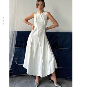 Zara Frayed Asymmetrical Denim Maxi Dress White Size Medium Blogger Favorite